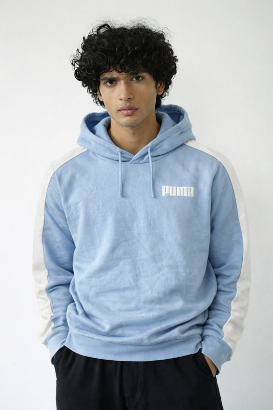 Baby Blue Contrast Sleeve Hoodie -