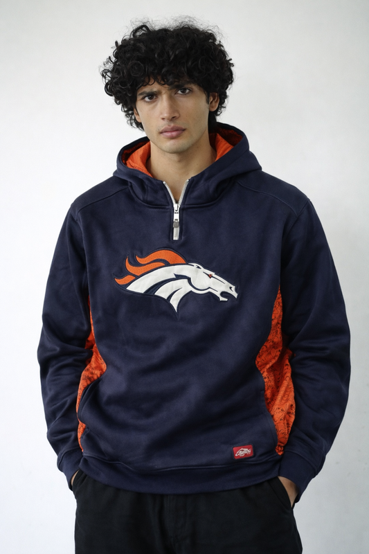 Navy Contrast Panel Graphic Hoodie