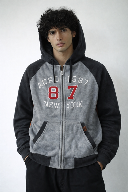 Grey &amp; Black Varsity Zip Hoodie