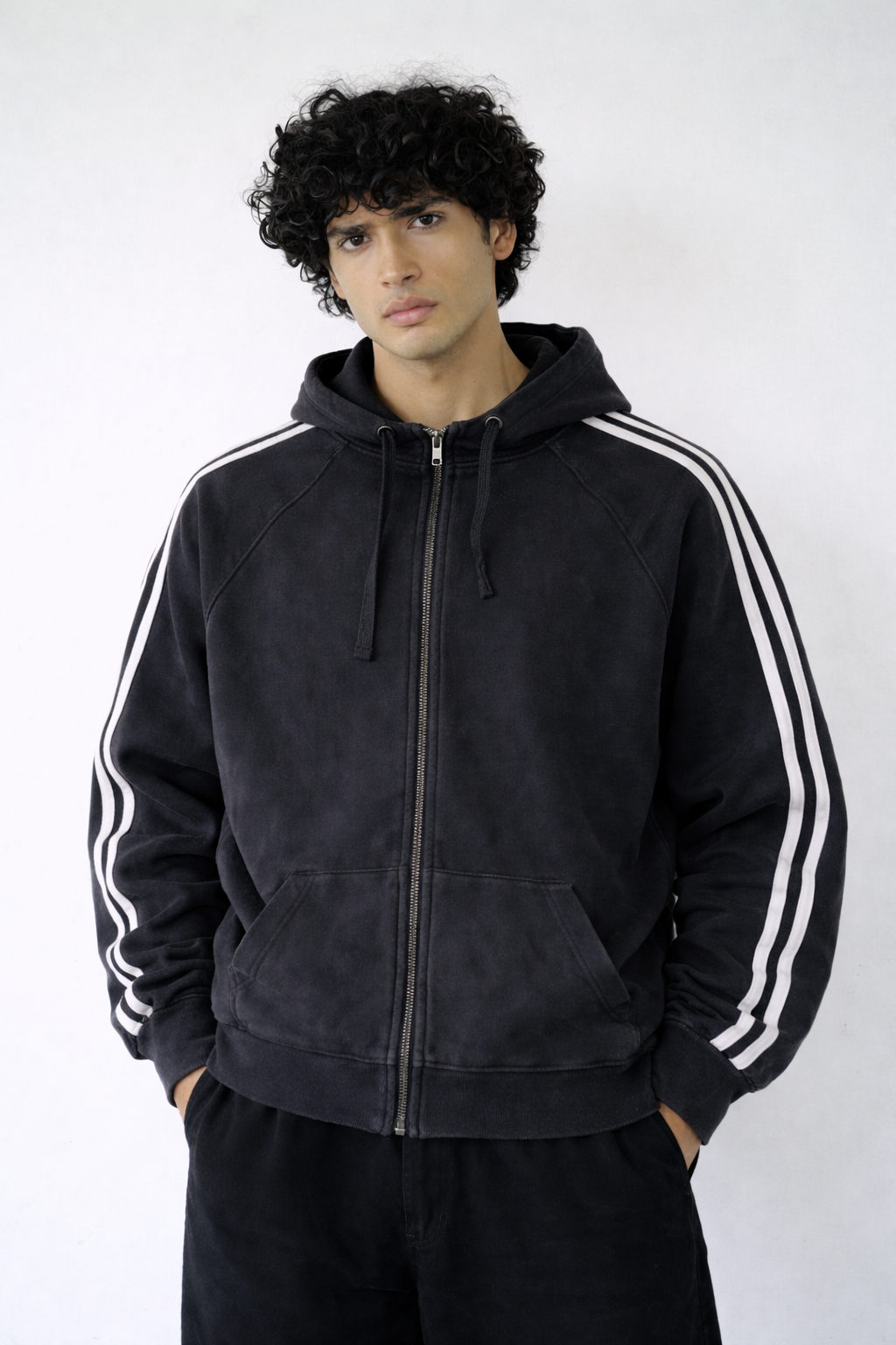 Black Stripe Zip-Up Hoodie