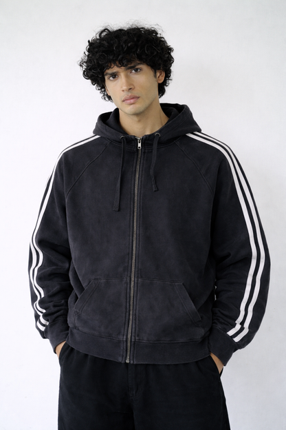 Black Stripe Zip-Up Hoodie