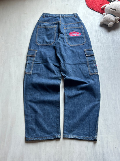 Dark Blue Cargo Wide-Leg Denim - (XS)