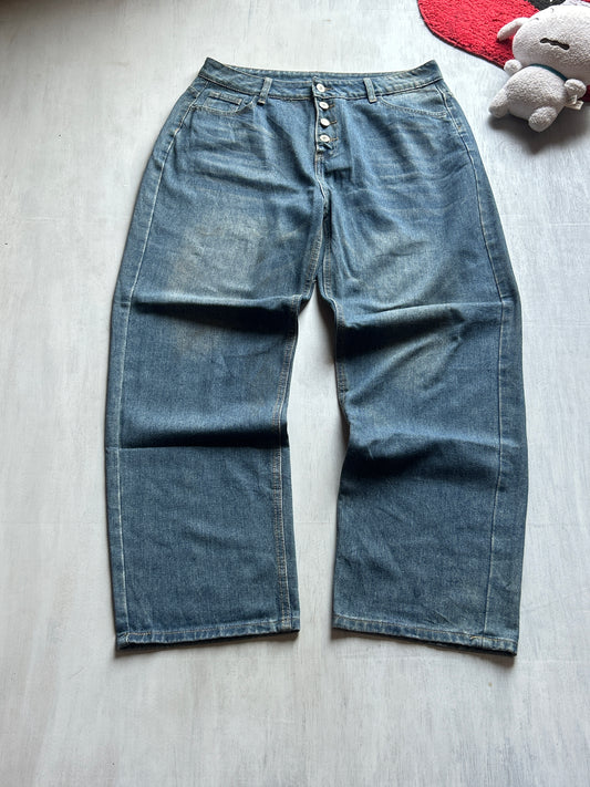 Medium Blue Button-Fly Straight-Leg Denim - (XL)