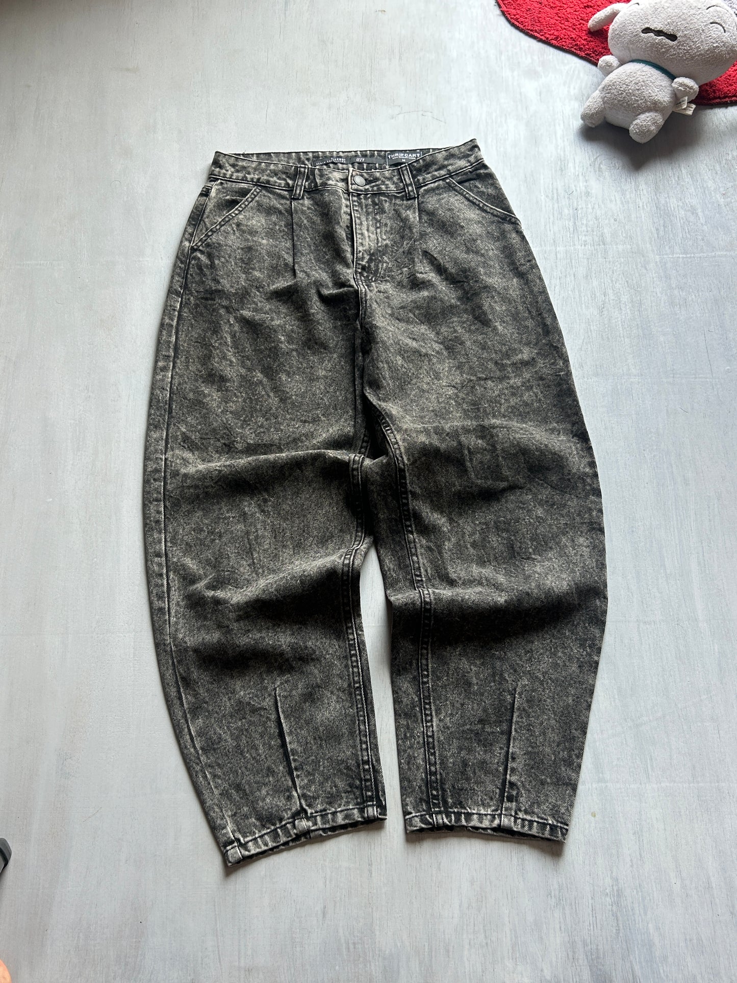 Charcoal Grey Acid-Wash Barrel Fit Denim - (M)