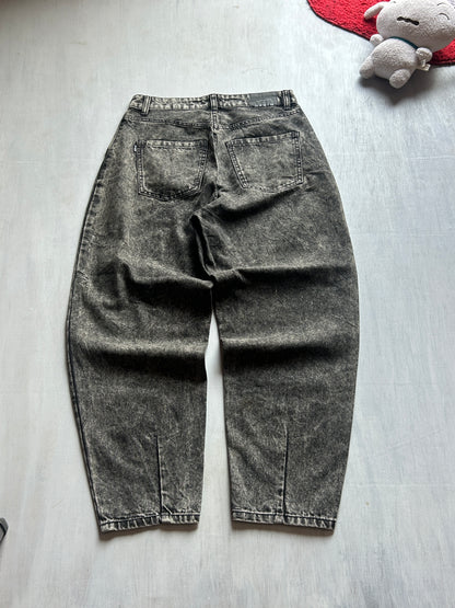 Charcoal Grey Acid-Wash Barrel Fit Denim - (M)
