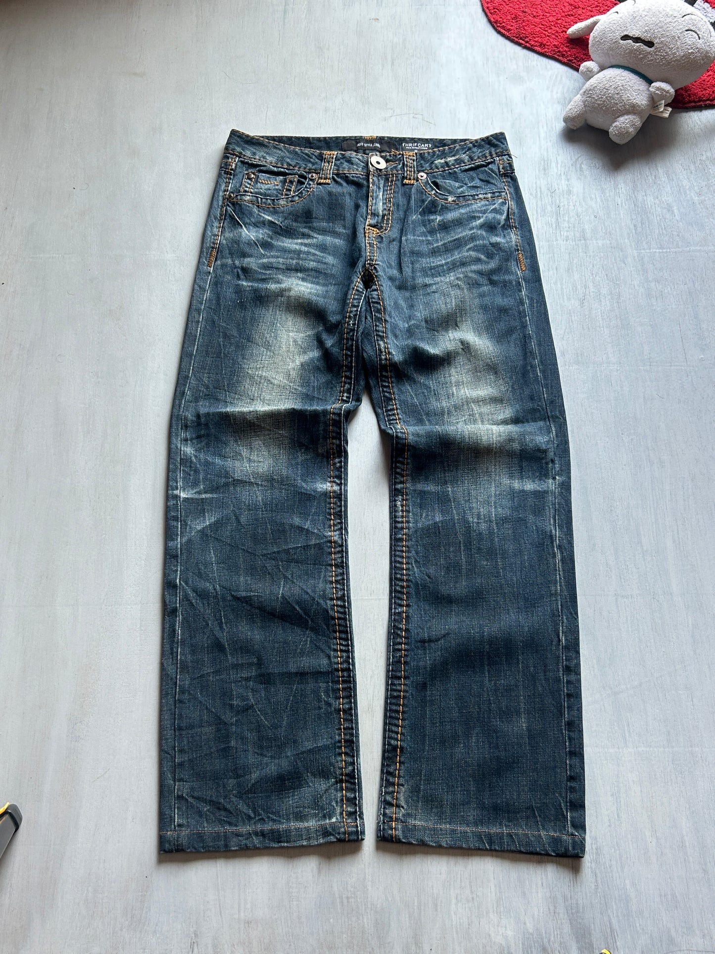 Vintage Wash Straight-Leg Denim Jeans - (XL)