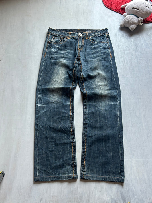 Vintage Wash Straight-Leg Denim Jeans - (XL)