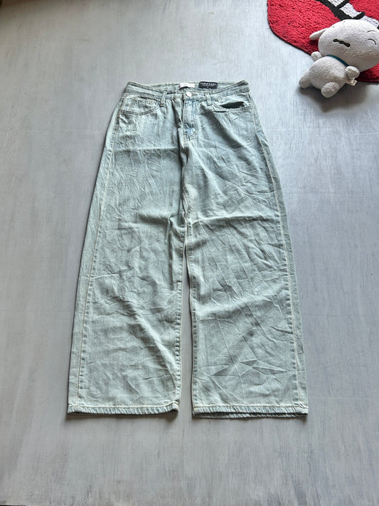 Pastel Light Blue Wide-Leg Jeans - (S)