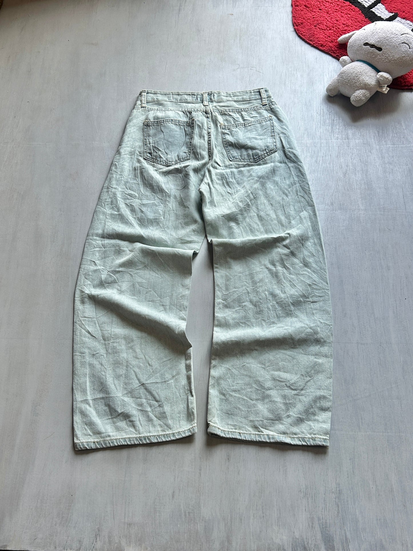 Pastel Light Blue Wide-Leg Jeans - (S)