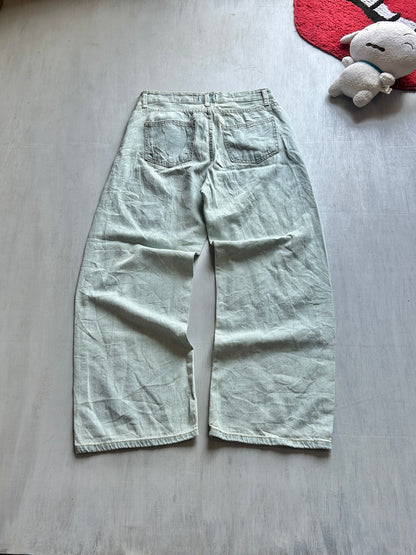 Pastel Light Blue Wide-Leg Jeans - (S)