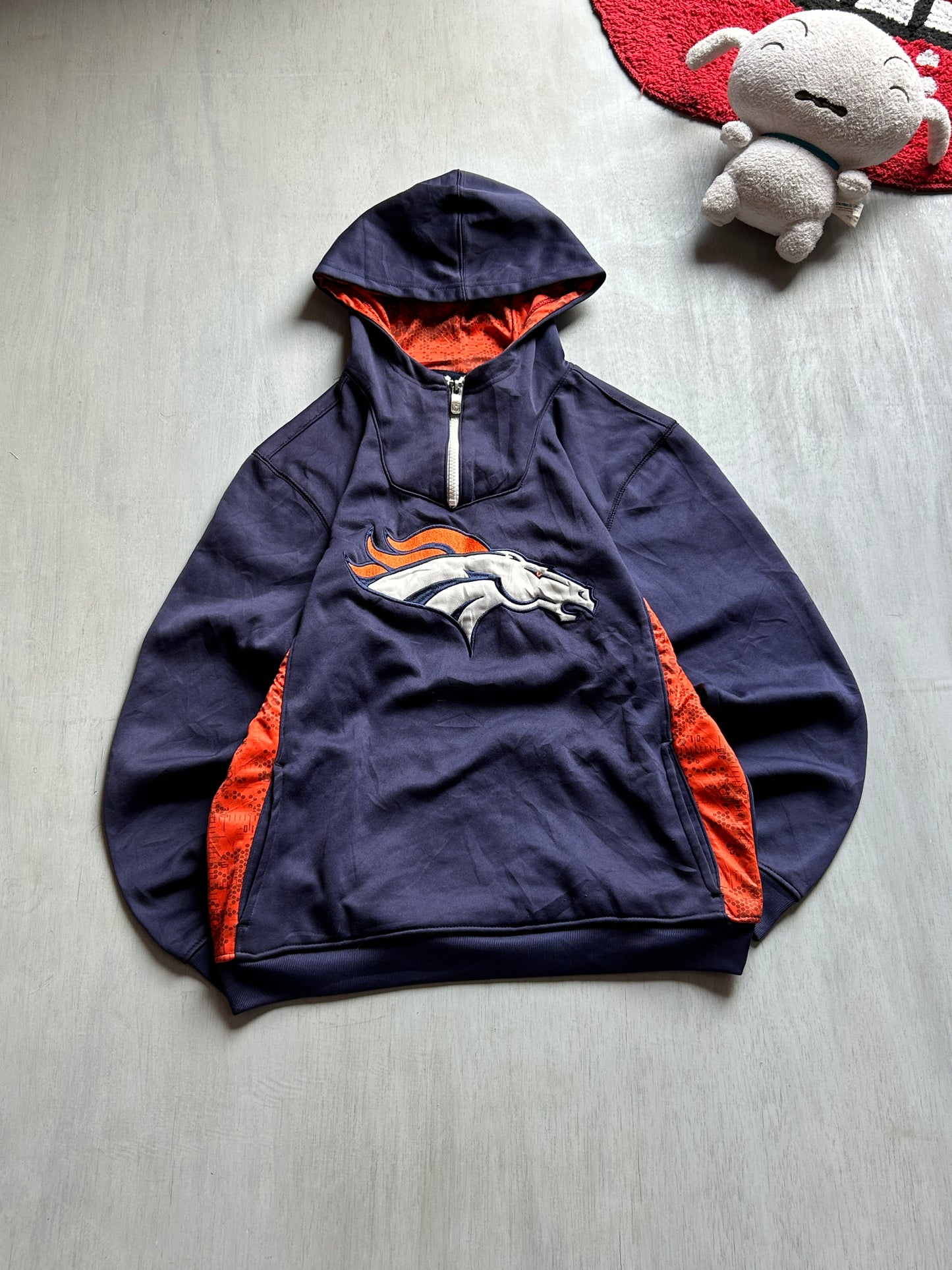 Navy Contrast Panel Graphic Hoodie