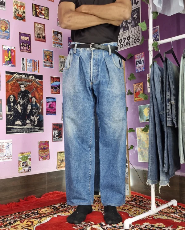 Vintage Pleat Boss Baggy Jeans – Sky Wash - (L)