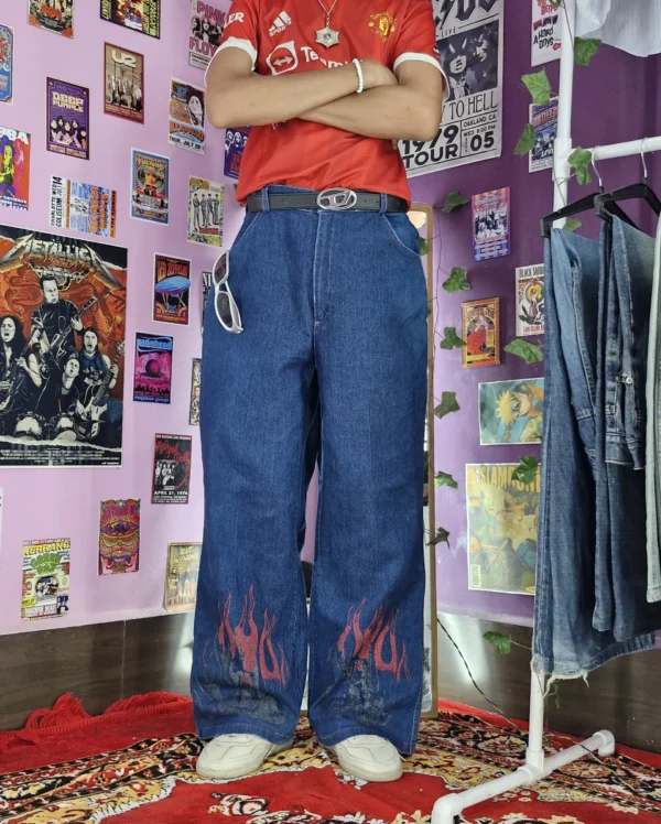 Inferno Baggy Jeans – Flame Hem Edition - (Free Size)
