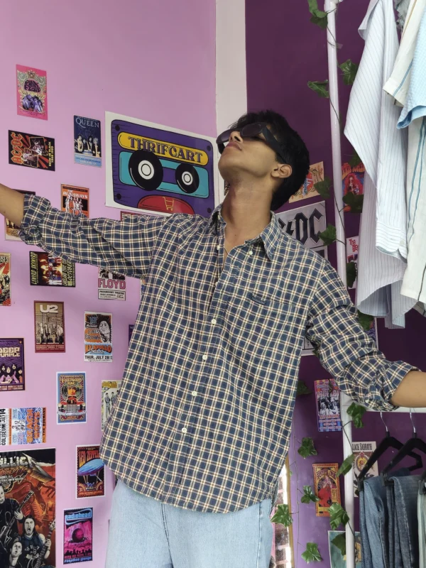 Rustic Navy Check Flannel Shirt - (L)