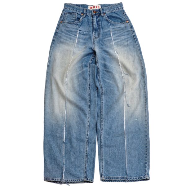 Raw Seam Washed Wide-Leg Denim Jeans - (S)
