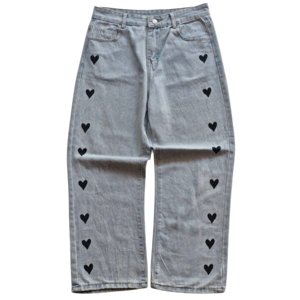 Heart Detail Light Wash Wide-Leg Jeans - (L)